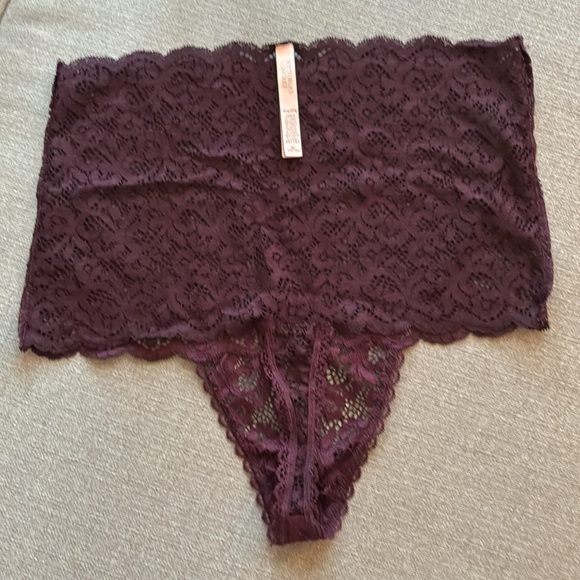 Victoria's Secret Black and Purple high rise Lace thong Panties - Picture 5 of 13